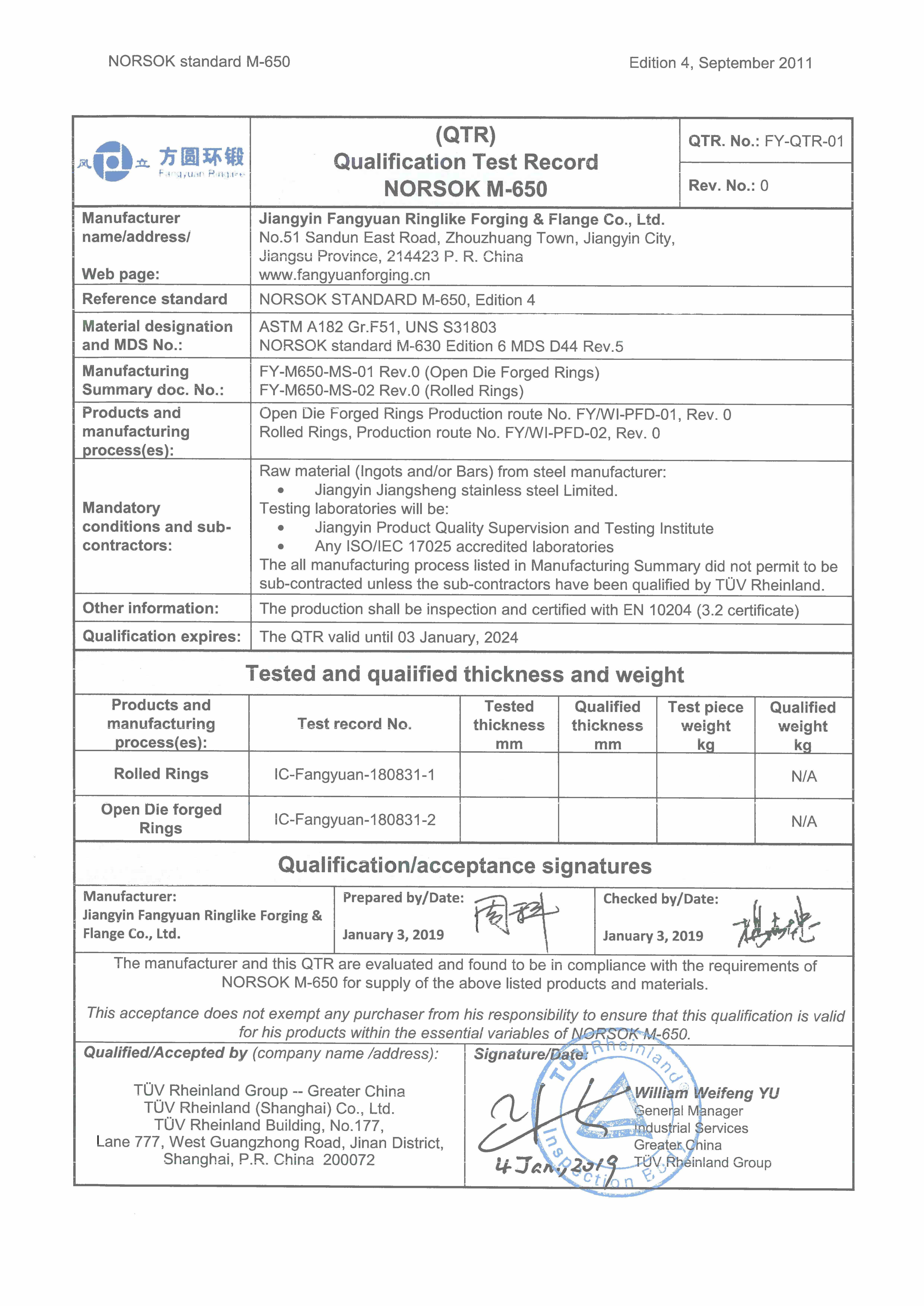 Corps et fermeture NORSOK M650, PED 2014/68/EU Matériau de forgeage de soupape ASTM F51, ASTM F53